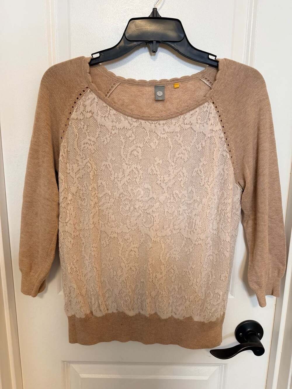 Knitted & Knotted Anthropologie Sweater Tan Lace Medium